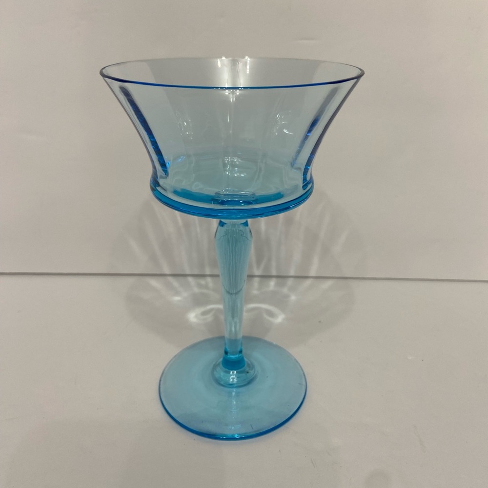 Crystal Blue Turquoise Tall Sherbet Glass Feminine Quite Luxury - Picture 4 of 13